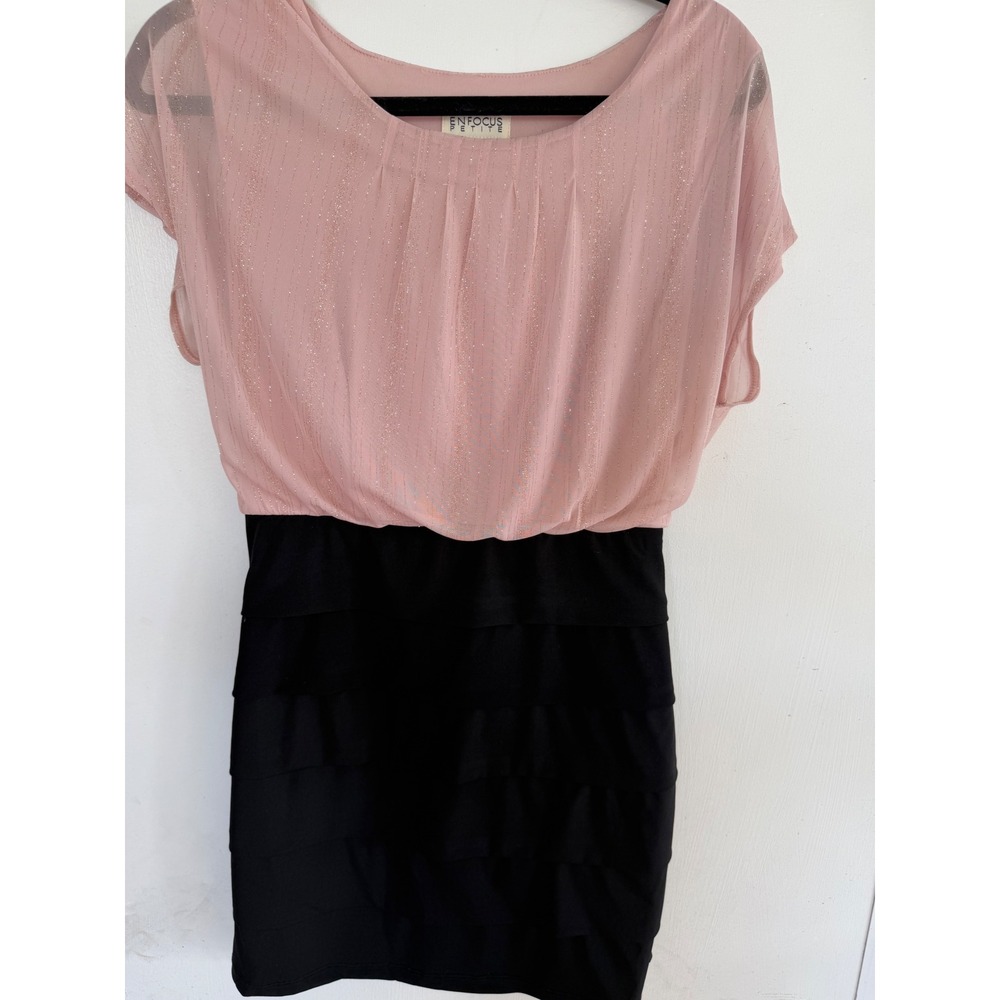Enfocus Petite Pink Glitter Stripe Black Tiered Ruffle Sheath Dress 10P 51003G